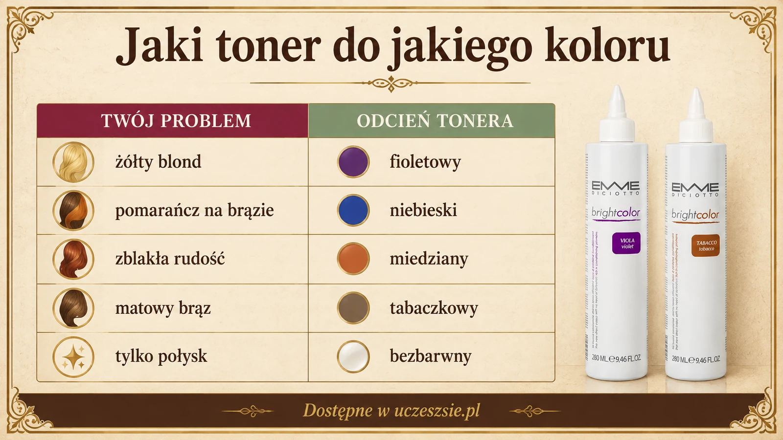 Dobór odcienia tonera do koloru włosów - blond, brązowy, rudy